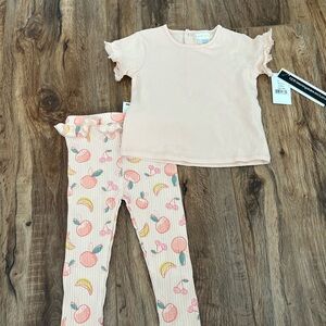 NWT Bloomingdale’s little girls Peach Ruffle Top and Fruit Print Leggings Set